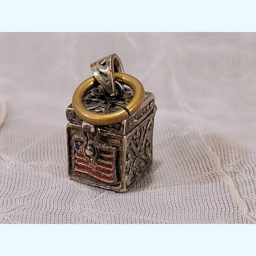 925 Sterling Silver Poison Pill Box Pendant USA American Flag Charm Patriotic